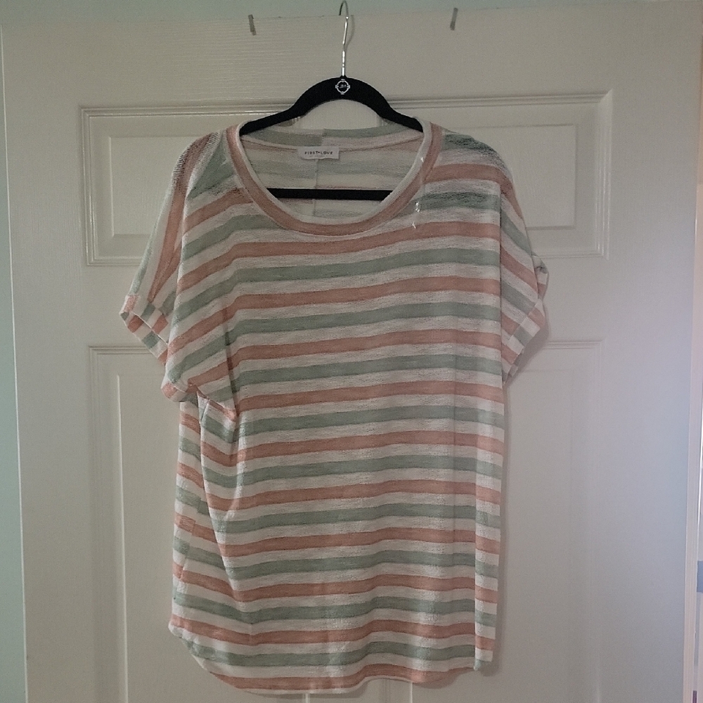 First Love Peach & Sage Striped Short Sleeve Tee
